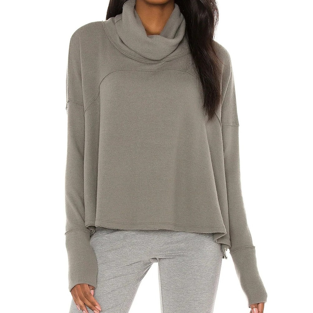 We the Free People Top Cozy Time Funnel Neck Plush Knit Long Sleeve Green